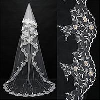 Wedding Veil One-tier Blusher Veils Chapel Veils Cathedral Veils Lace Applique Edge Tulle White Ivory