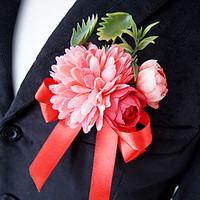 Wedding Flowers Free-form Roses Peonies Boutonnieres Wedding Party/ Evening Red / Fuchsia / Purple / Gray Satin