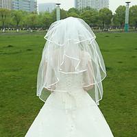 Wedding Veil Two-tier Fingertip Veils Ribbon Edge for Bridal