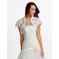 Wedding Wraps Shrugs Short Sleeve Lace Ivory Wedding Party/Evening Casual Lace Open Front