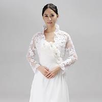 Wedding Wraps Coats/Jackets Long Sleeve Lace Wedding Appliques / Rhinestone Hidden Clasp