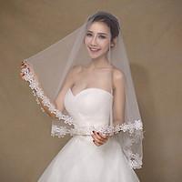 wedding veil one tier fingertip veils lace applique edge tulle lace