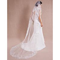 Wedding Veil One-tier Chapel Veils Lace Applique Edge Scalloped Edge 98.43 in (250cm) Tulle Lace