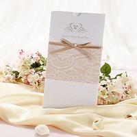Wedding Invitation With Lace and Bow - Set of 50