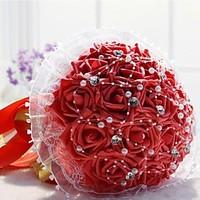 wedding flowers round roses bouquets wedding polyester lace rhinestone ...