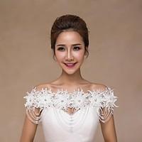 Wedding Wraps Collars Sleeveless Lace Ivory Wedding Appliques Lace Pearls