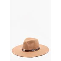 Western Belt Detail Fedora Hat - tan