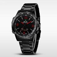 WEIDE Men\'s Brand Luxury LED Double Time Black Stainless Steel Quartz Watch Cool Watch Unique Watch