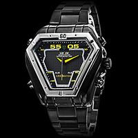 WEIDE Men\'s Watch Military Black Steel Triangle Shape Analog-Digital Multi-Functional Wrist Watch Cool Watch Unique Watch Fashion Watch