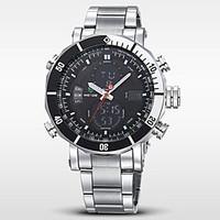 WEIDE Men\'s Brand Luxury Analog Digital Double Time Silver Steel Sports Watch Cool Watch Unique Watch Fashion Watch