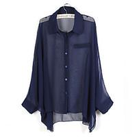 weimeijia womens casual micro elastic long sleeve long blouse chiffon