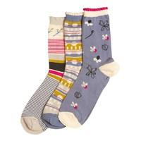 Weird Fish Parade Patterned Sock 3 Pack Light Denim Size 4-7