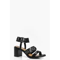 western detail block heels black