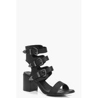 western buckle block heels black