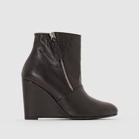 Wedge Heel Leather Ankle Boots