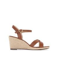 Wedge Heel Leather Espadrilles Sandals