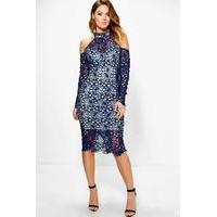 Wendy Crochet Lace Midi Dress - navy