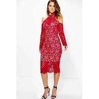 Wendy Crochet Lace Midi Dress - berry