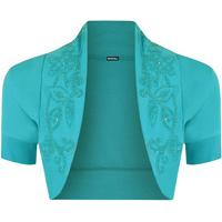 Wendy Short Sleeve Beaded Shrug - Turquoise