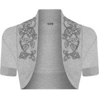 Wendy Short Sleeve Beaded Shrug - Light Grey