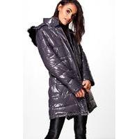 Wet Look Padded Coat - grey