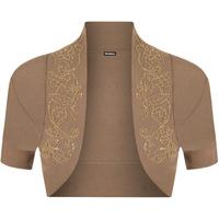 Wendy Short Sleeve Beaded Shrug - Mocha