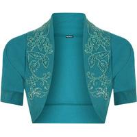 Wendy Short Sleeve Beaded Shrug - Teal