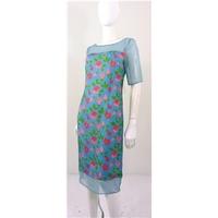 Webwear Size 8 Baby Blue Dress with Bubblegum Pink and Chartreuse Floral Pattern, Mesh Sleeve and Hem Detailing