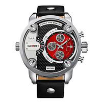 WEIDE Men Military Design Dual Time Zones Watch Quartz Analog Leather Strap Wrist Watch Cool Watch Unique Watch Fashion Watch