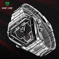 WEIDE Mens Irregular Watch Analog Digital LED Display Waterproof Stainless Steel Band Luxury Sport Wristwatch Wrist Watch Cool Watch Unique Watch