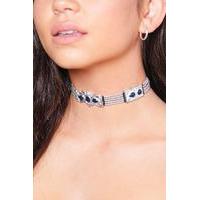 western buckle metal choker silver