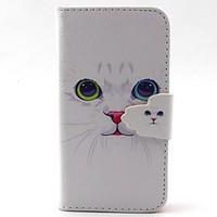 White Cat Pattern PU Material Case for iPhone 4/4S