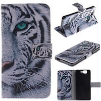 White Tiger Design PU Leather Full Body Case with Stand and Protective Film for Wiko Highway
