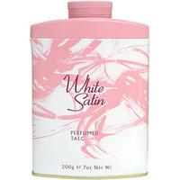 white satin tinned talc 200g