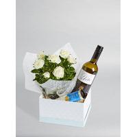 White Wine, Rose Plant & Swiss Chocolates Hamper