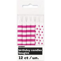 White & Pink 12 Striped & Dots Party Candles