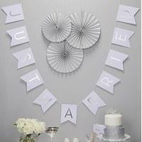 white and silver foil just married bunting