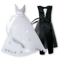 white wedding dress and tuxedo organza favour bags mini groom tux