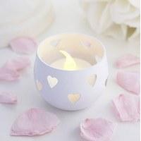 White Heart Detail Metal Tea Light Candle Holder