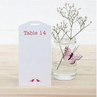 White and Fuchsia Eco Chic Birds Design Table Plan Tags 1-16