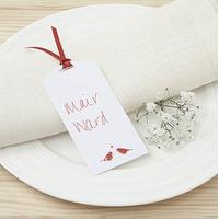 white and red eco chic birds design place card tag 10 pack