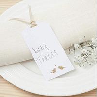 White and Gold Eco Chic Birds Design Place Card Tag - 10 Pack