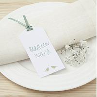 White and Sage Eco Chic Birds Design Place Card Tag - 10 Pack