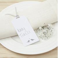 white and silver eco chic birds design place card tag 10 pack