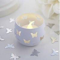 White Butterfly Detail Metal Tea Light Candle Holder