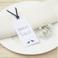 White and Navy Eco Chic Birds Design Place Card Tag - 10 Pack