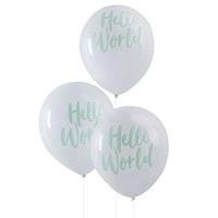 White & Mint Hello World Balloons - 10 Pack