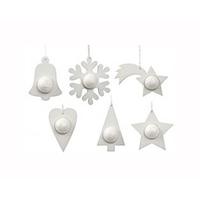 White Retro Wooden Tree Decorations With Glitter Ball - 6 Assorted Designs.