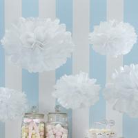 white paper pom poms