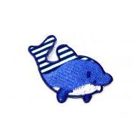 whale embroidered iron on motif applique 70mm x 50mm blue